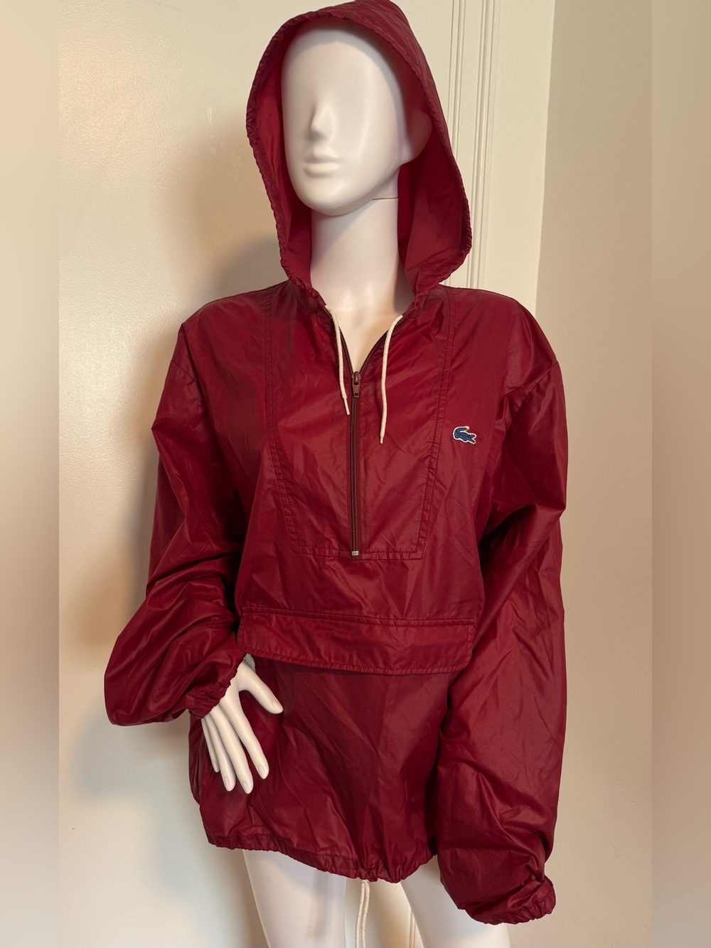 Vintage 1970s Izod Lacoste Burgundy Hooded Half-Zip Pullover Unisex XL